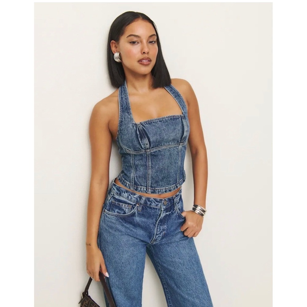 Reformation Lucinda Denim Halter Top Norman Size 6